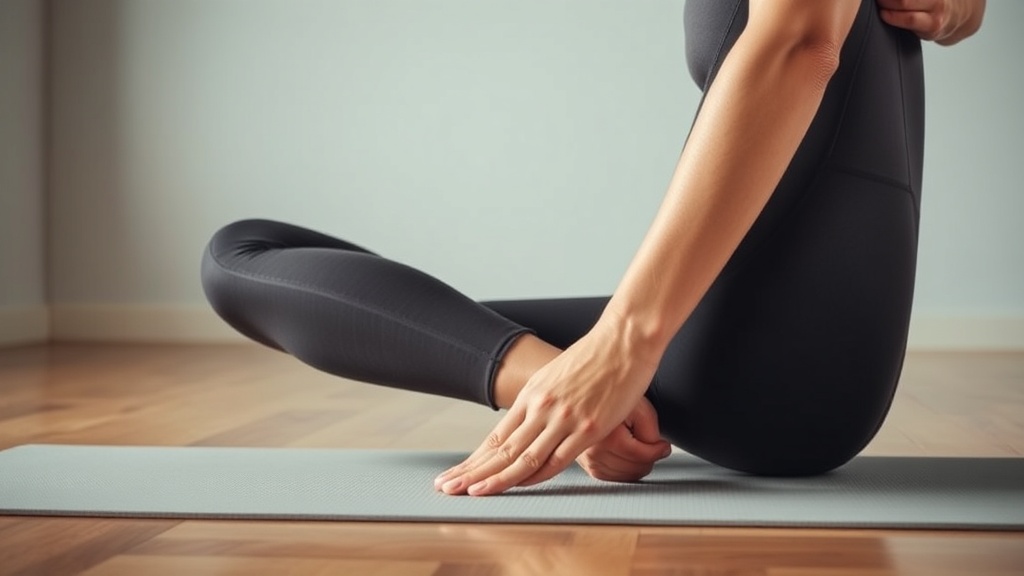 운동 후 요가 매트 위에서 가볍게 다리 근육을 스트레칭하며 회복을 준비하는 사람의 모습